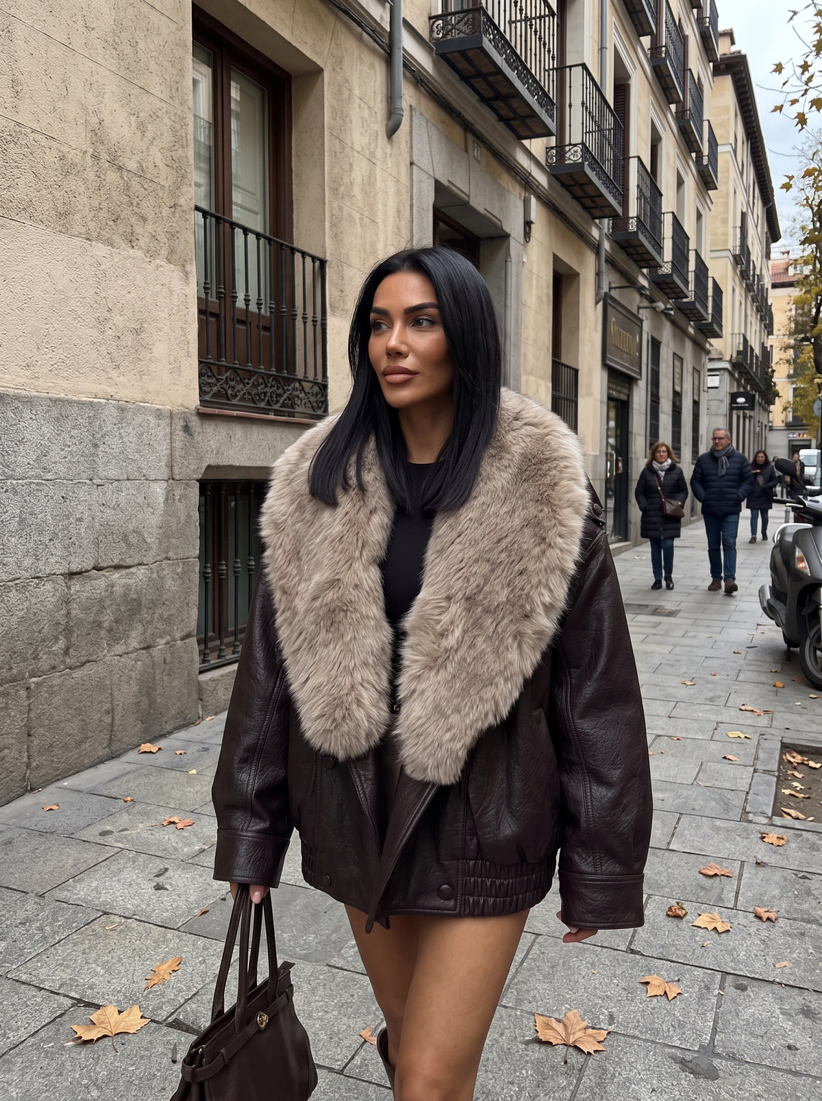 Elena | Chaquetón de cuero y pelo sintético