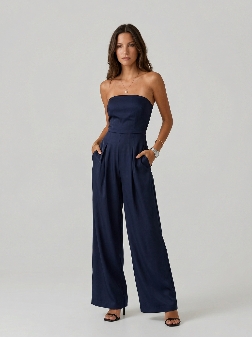 Ainara | Vestido sin tirantes de pierna ancha