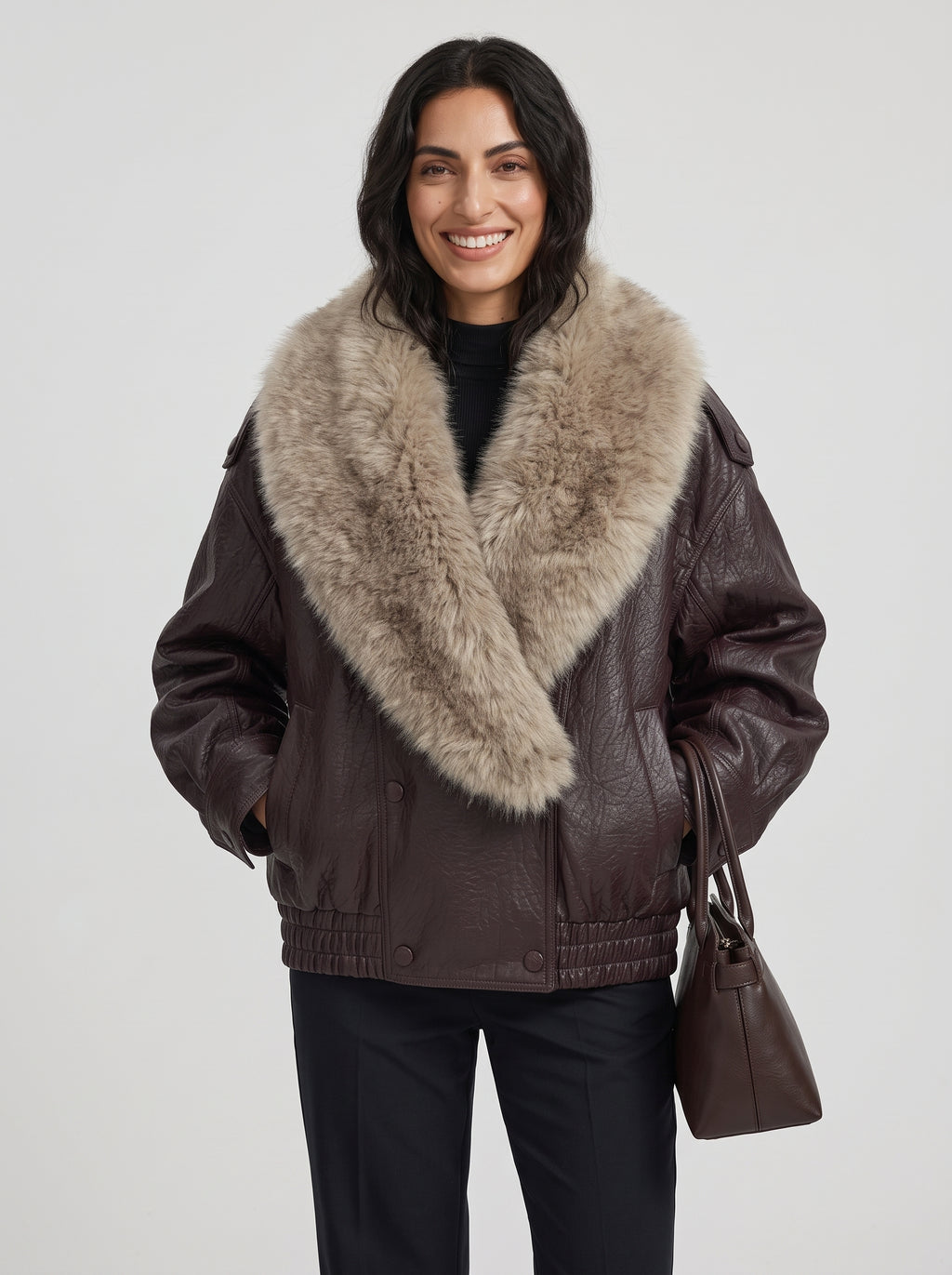 Elena | Chaquetón de cuero y pelo sintético