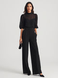 Verónica | Conjunto de tres piezas con top transparente y pantalón ancho