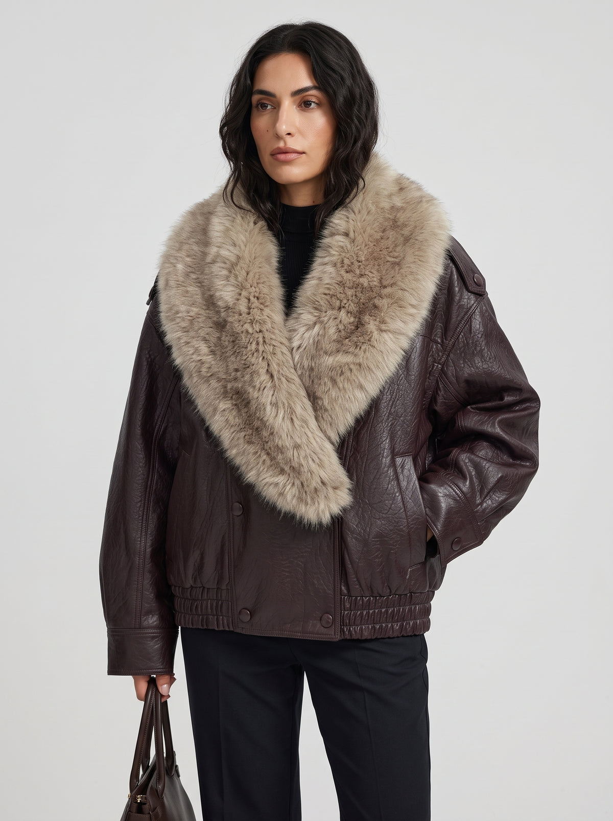Elena | Chaquetón de cuero y pelo sintético