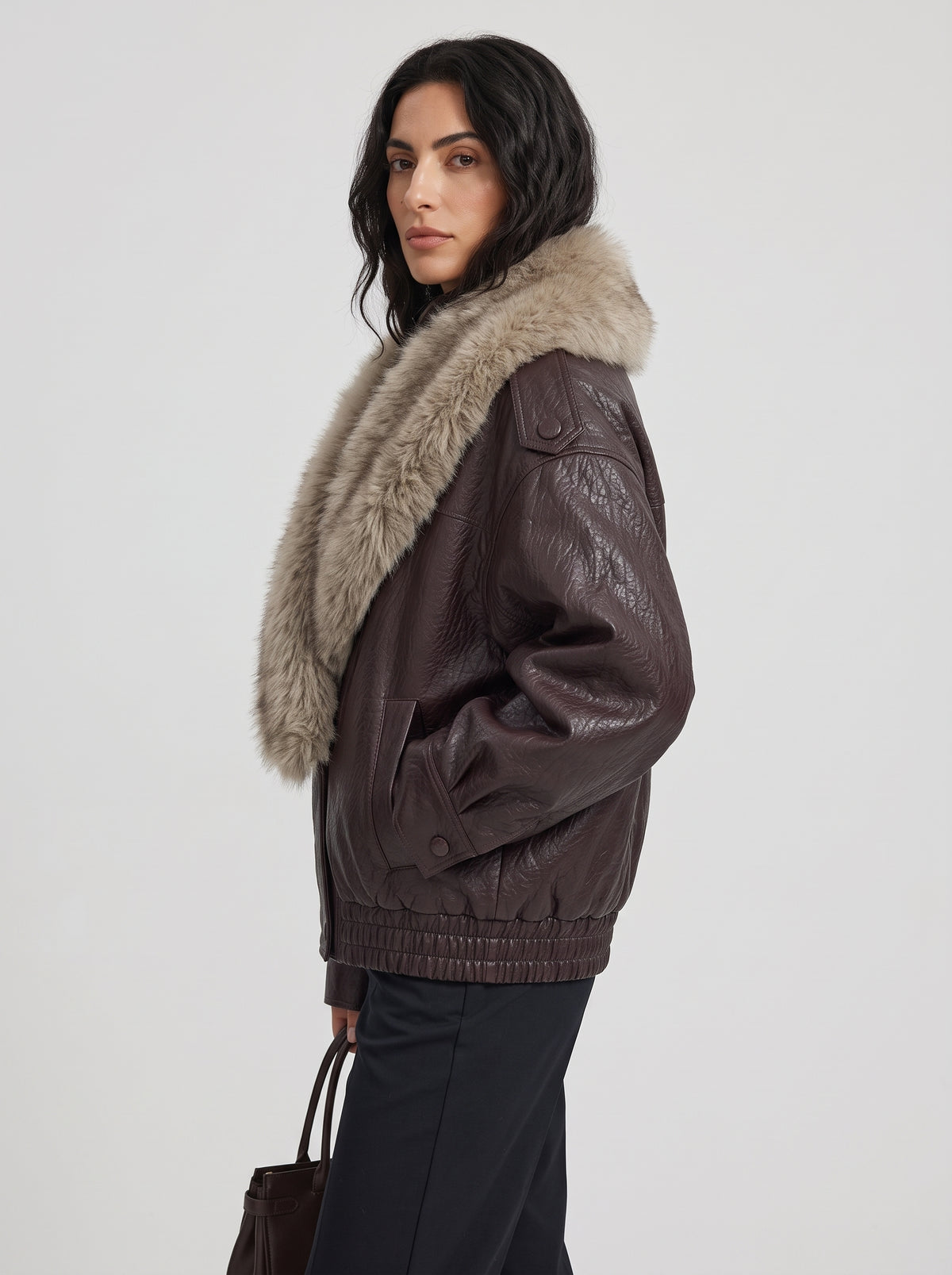 Elena | Chaquetón de cuero y pelo sintético