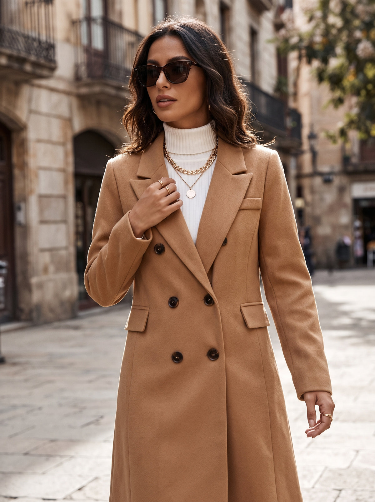 Selena | Gabardina larga de doble botonadura