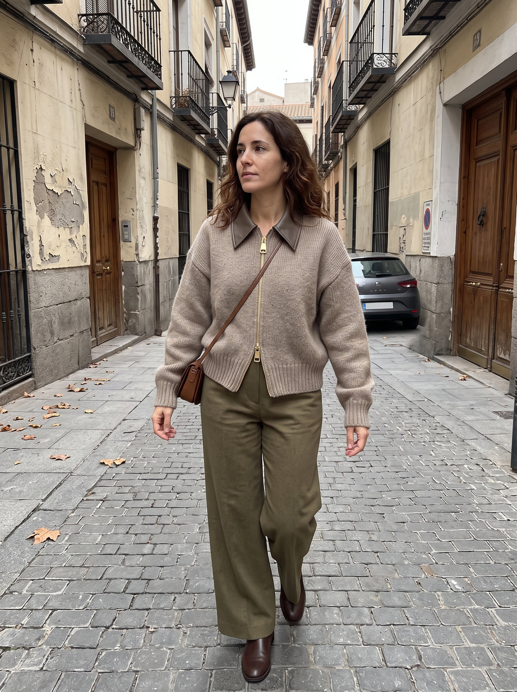 Sabina | Cárdigan corto con cremallera y diseño patchwork
