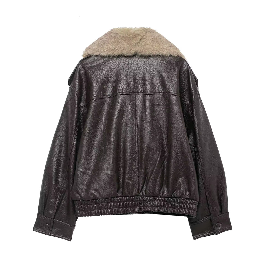 Elena | Chaquetón de cuero y pelo sintético