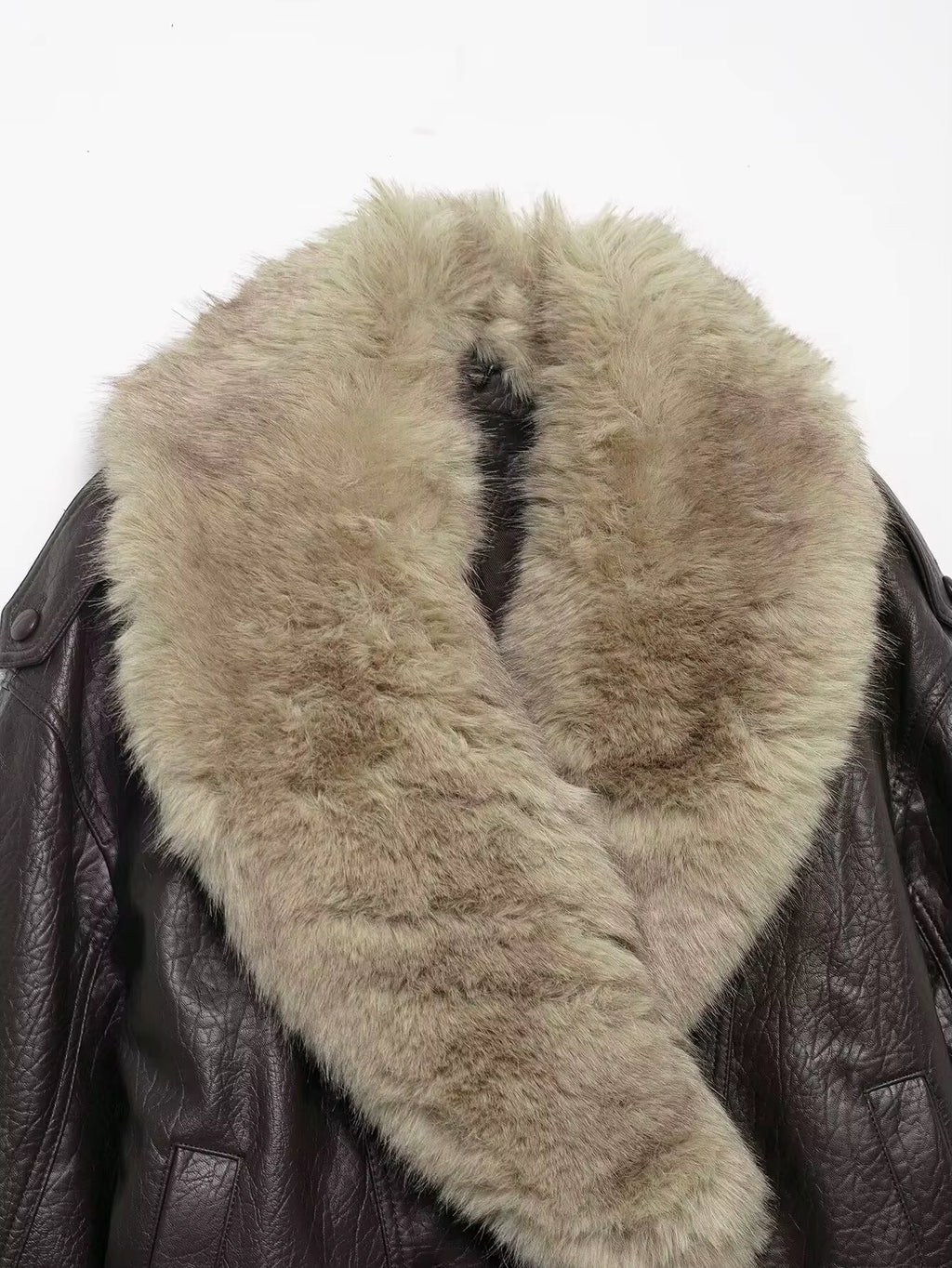 Elena | Chaquetón de cuero y pelo sintético